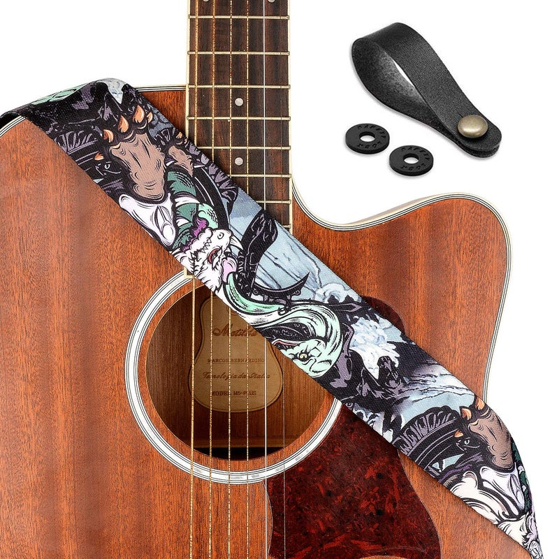 Rinastore Guitar Strap, Black Tortoise Shoulder Strap Includes Strap Button & 2 Strap Locks for Bass, Electric & Acoustic Guitars - Image 1